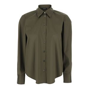 Plain Women Green Shirt With Classic Collar And Buttoned Cuffs In Cotton Woman